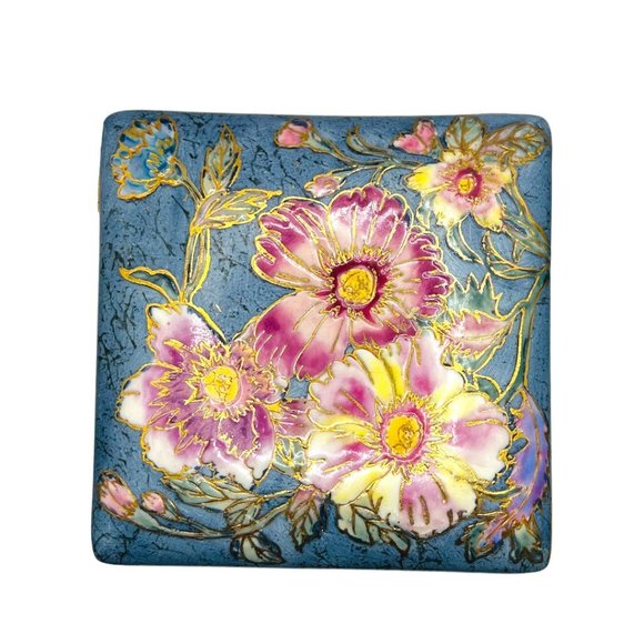 Qianlong Antique Enameled Porcelain Trinket Box Hand Painted Flower Scene - Picture 7 of 9